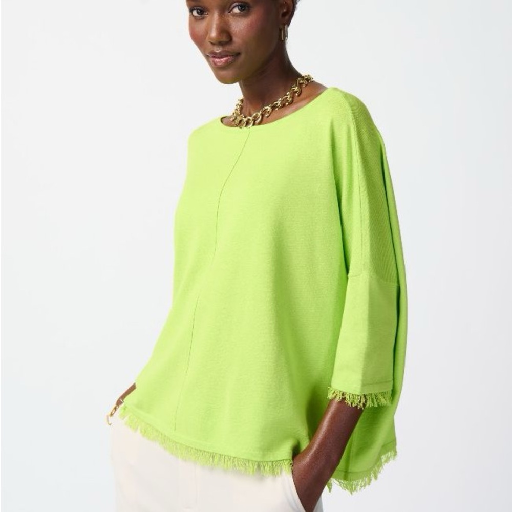 Joseph Ribkoff Soft Knit Poncho Sweater with Fringes 4204 keylime‎ green XS/S
